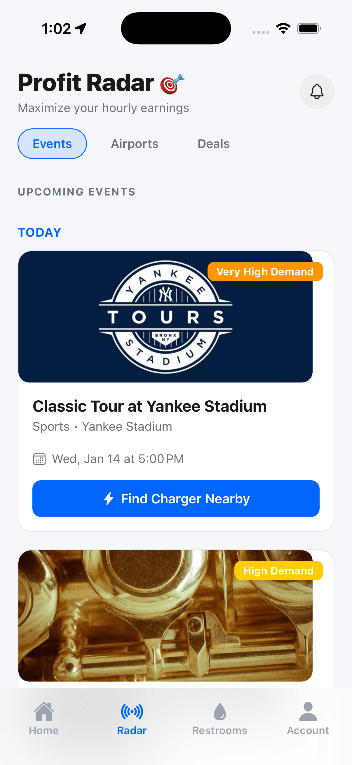 Events near chargers - Profit Radar