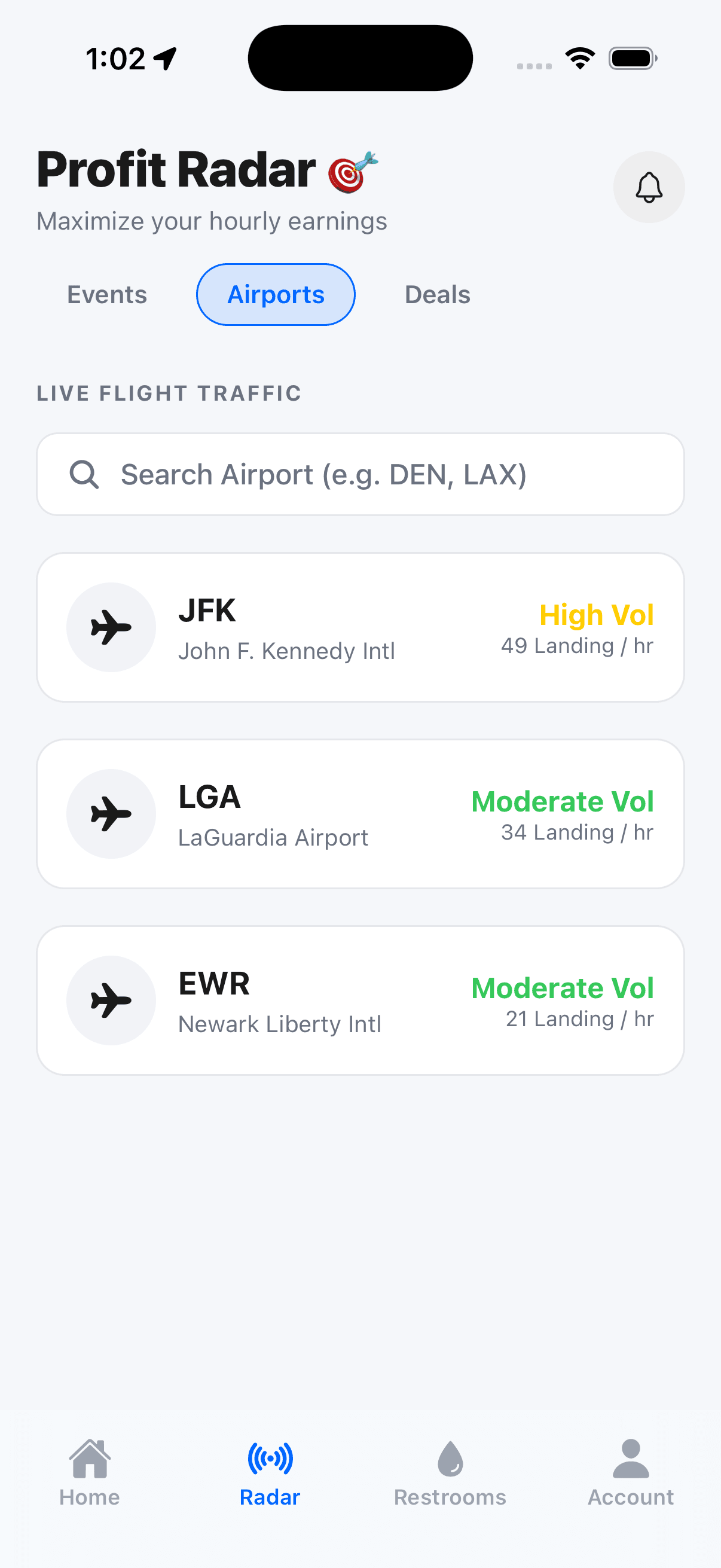 Live airport flight traffic